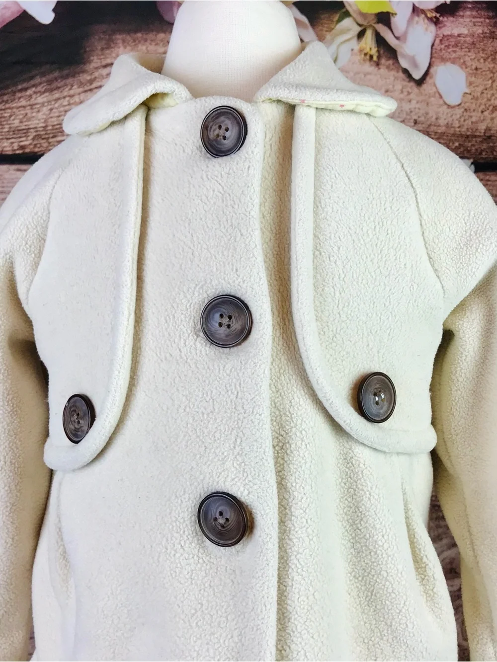 Kids Little Girls Beige Button Up Teddy Bear Plush Coat Outerwear 4-5Y